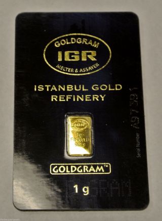 1 Gram 999.  9 Gold Bullion Bar - Goldgram - Istanbul Gold Refinery - Our 1 photo
