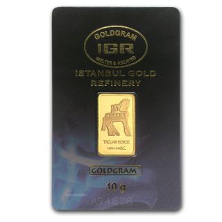 10 Gram Gold Istanbul Gold Refinery Bar - Trojan Horse - In Assay - Sku 78366 photo