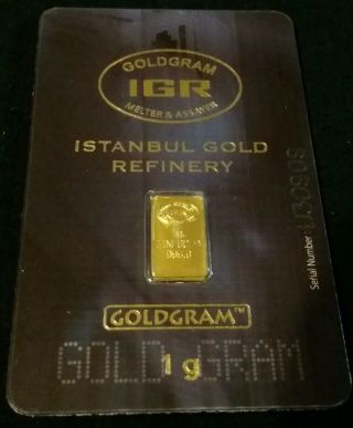 1 Gram Istanbul Refinery Gold Bar.  9999 In Assay photo