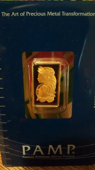 2.  5 Gram Pamp Suisse Gold Bar.  9999 Fine (in Assay) photo