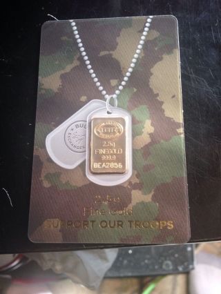 2.  5 Gram Bullion Exchanges Support Our Troops.  9999 Gold Igr Bar (in Assay) photo
