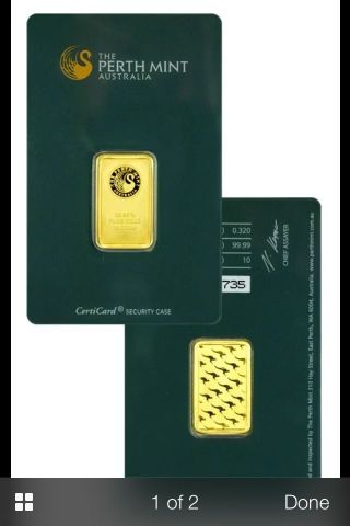 Perth 10 Gram.  9999 Gold Bar - With Assay Certificate Sku27177 photo