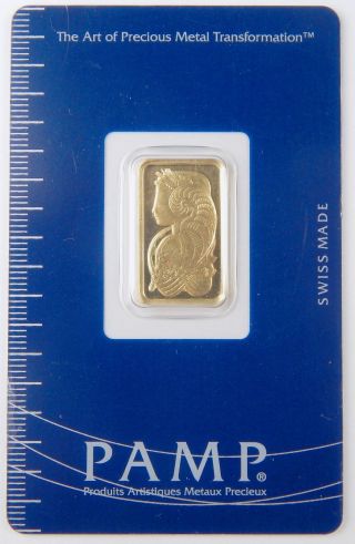 Pamp Suisse 5 Gram Gold Bullion Ingot / Bar Fortuna.  9999 Fine photo