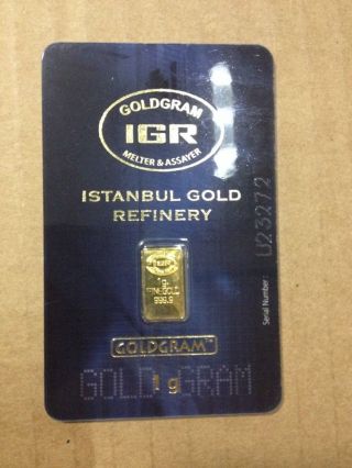 1 G Gram 999.  9 24k Gold Bullion Igr Bar Lbma Certificate photo