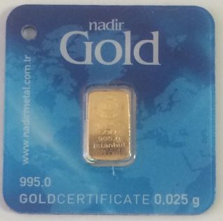 Gold Bullion 0.  025g Pure 995.  0 Fine Certified Fractional Bar Nadir Lmba photo