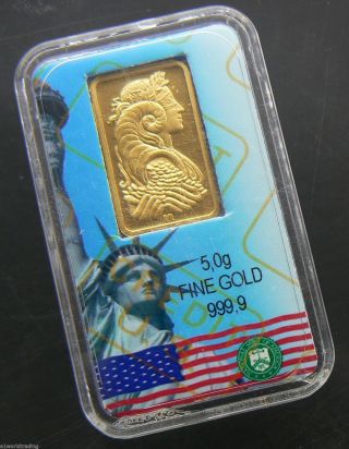 5 Gram Credit U S 24k Gold Bar.  9999 In Libierty Flag Capsule photo