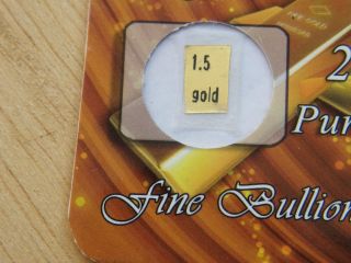 Fine.  999 Pure 24k Solid Gold Bullion 1.  5 Grains Solid Gold With Certificate photo