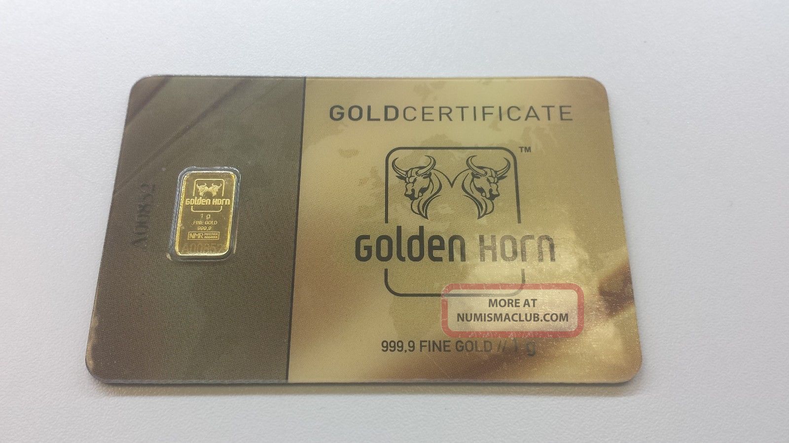 Golden Horn One (1) Gram 999. 9 Fine Gold 1g Nmr Certified Ingot Bar