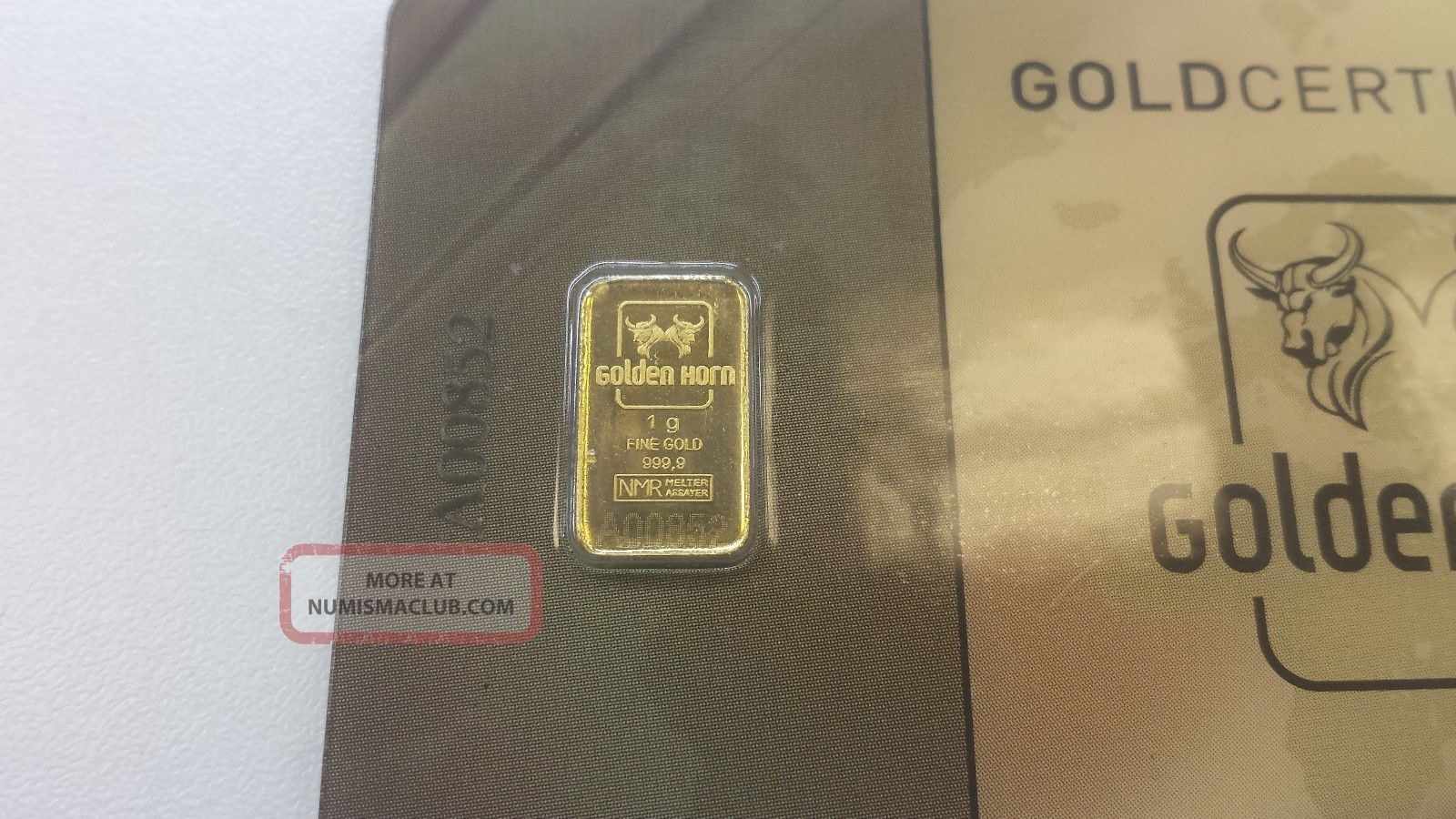 Golden Horn One (1) Gram 999. 9 Fine Gold 1g Nmr Certified Ingot Bar