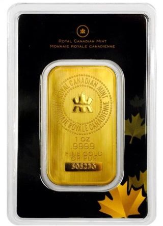 1 Oz Royal Canadian Rcm Gold Bar - In Assay Card - Sku 72805 photo