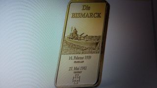 Die Bismarck 1 Troy Oz.  9999 Fine Gold Bar photo