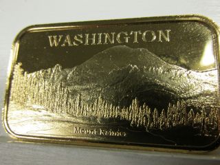 100 Mills 24kt Gold Bullion Bar 1 Troy Oz.  Washington Design W/state Facts photo