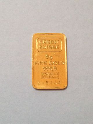 5 Gram 999.  9 Fine Gold Bar Credit Suisse photo