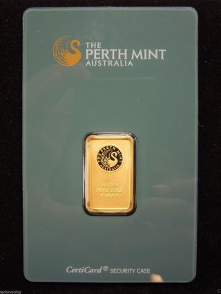 Perth Australia - 5 Gram Gold Bar 99.  99 Fine Gold - Certicard photo