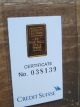 2 Gram Credit Suisse Statue Of Liberty Gold Bar (w/assay) Gold photo 1