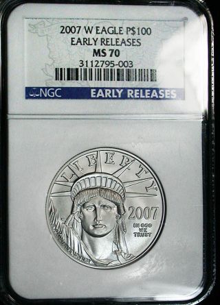 2007 W Ngc Ms70 Early Releases Gem $100 Platinum 1 Oz Eagle photo