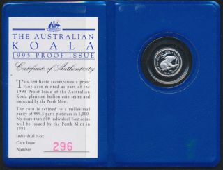 Australia 1995 $15 1/10oz Platinum Proof Koala Mintage 600 photo