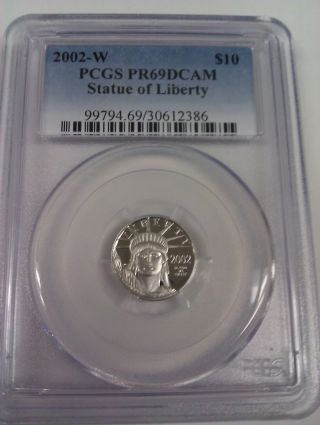 2002 W $10 Dollar Proof Platinum Eagle Statue Of Liberty Pcgs Pr69 Dcam 1/10 Oz photo