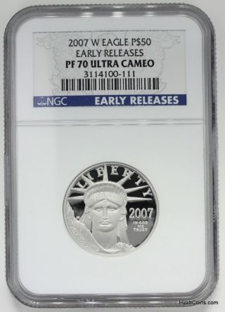 2007 - W $50 Proof Platinum Eagle 1/2 Oz Ngc Pf70 Early Release Pr70 photo