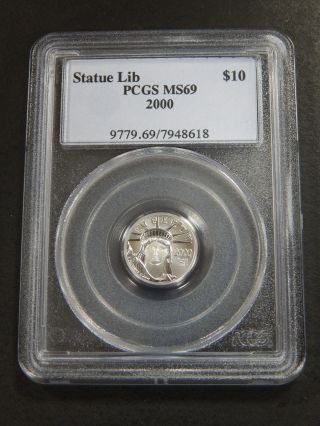 2000 American Platinum Eagle Pcgs Ms69 1/10th Oz $10 Coin Statue Of Liberty photo
