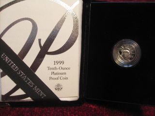 1999 W American Eagle Proof Platinum One - Tenth Ounce Bullion $10 Coin 1/10 photo