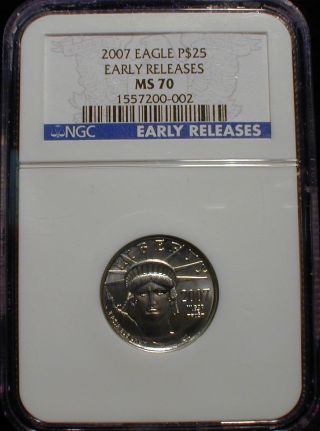 2007 $25 Platinum Eagle Ngc Ms 70 Early Release Low Mintage 1/4 Oz photo