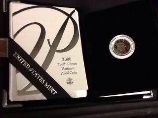 Platinum Proof Coin 1/10 Oz In Presentation Folder.  2000. photo