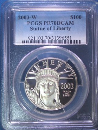 2003 - W $100 Platinum Pcgs Pr70 Dcam Proof Eagle Dollar $3,  500,  Pop Only 136 photo