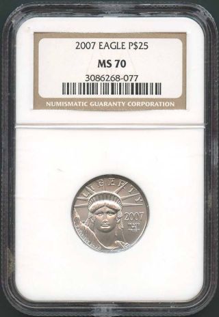 2007 $25 American Platinum Eagle Ngc Ms - 70 1/4 Oz.  Fine Platinum photo