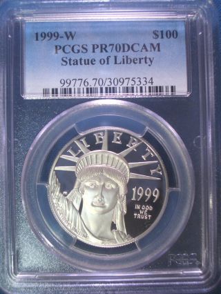 1999 - W $100 Platinum Pcgs Pr70 Dcam Proof Eagle Dollar $4,  500,  Pop Only 117 photo