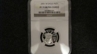 2001 - W American Eagle Platinum Bullion $25 Coin.  Ngc Graded Perfect Pf70 Uc photo