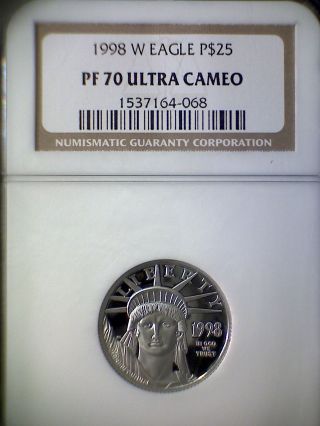 1998 - W $25 Platinum American Eagle - Ngc Pf 70 - 1/4 Troy Ounce Platinum photo