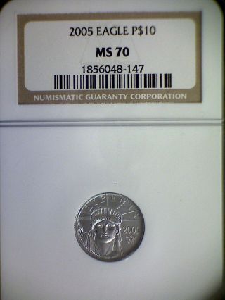 2005 $10 Platinum American Eagle - Ngc Ms 70 - 1/10 Troy Ounce Platinum photo