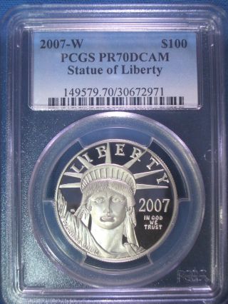 2007 - W $100 Platinum Pcgs Pr70 Dcam Proof Eagle Dollar $2,  600,  Pop Only 216 photo
