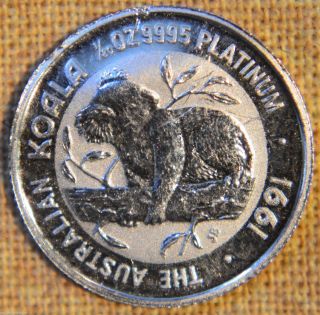 1991 Australian $5 Platinum Koala - 1/20oz.  9995 Platinum - / Bent photo