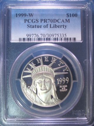 1999 - W $100 Platinum Pcgs Pr70 Dcam Proof Eagle Dollar $4,  500,  Pop Only 117 photo