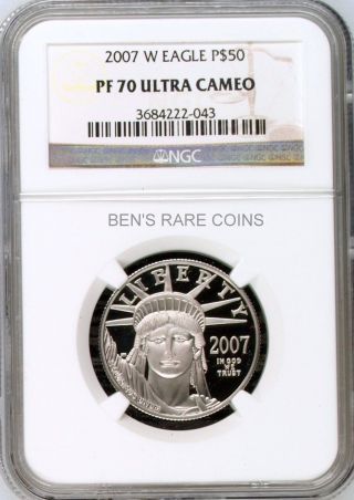 2007 W $50 Ngc Pf 70 Ucam Platinum Statue Of Liberty Eagle Coin Pr Pf70 Proof photo