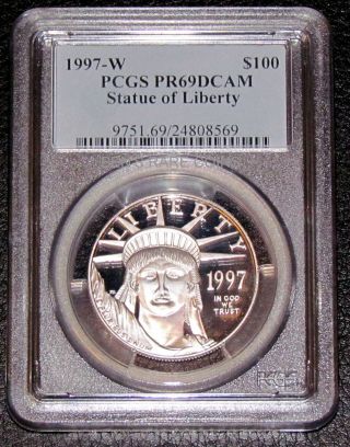 1997 W $100 Pcgs Pr69 Dcam Platinum Statue Liberty Eagle Coin First Year Proof photo