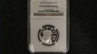 2001 - W American Eagle Platinum Bullion $50 Coin.  Ngc Graded Perfect Pf70 Uc photo