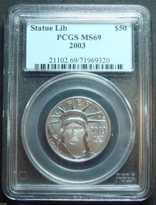 2003 $50 Statue Of Liberty 1/2 Ounce.  9995 Platinum Coin - Pcgs Ms 69 photo