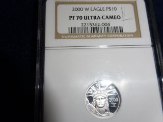 2000 W $10 Platinum Statue Of Liberty Cert.  Ngc Pf 70 Ultra Cameo photo