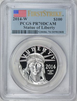 2014 - W $100 One - Ounce Platinum American Eagle First Strike Pcgs Proof - 70 Dcam photo