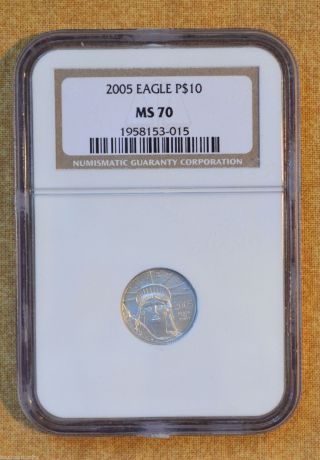 2005 $10 Platinum Eagle - Ngc Ms70 - 1/10oz Platinum photo