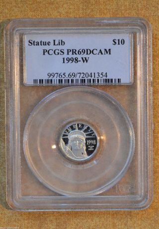 1998 - W Platinum Eagle (statue Of Liberty) - Pcgs Pr69 Dcam - 1/10 Oz Platinum photo
