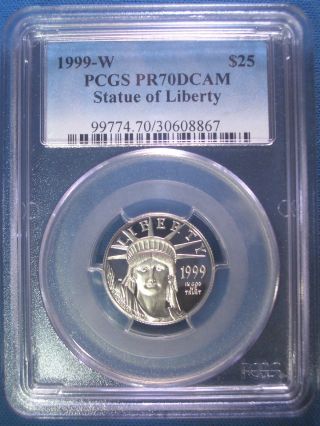 1999 - W $25 Platinum Pcgs Pr70 Dcam Proof Eagle Dollar $850,  Pop Only 246 photo