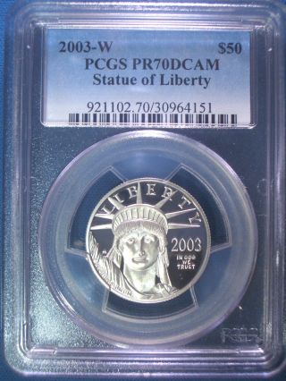 2003 - W $50 Platinum Pcgs Pr70 Dcam Proof Eagle Dollar $1,  200,  Pop Only 182 photo