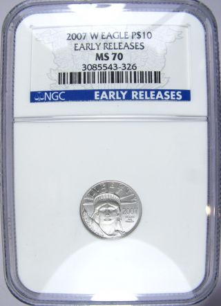 2007 - W $10 Platinum Eagle Ms70 Ngc Early Releases Perfect Coin Nr photo