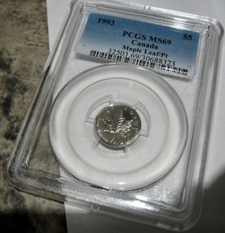 1993 Canada Platinum Maple Leaf $5 Pcgs Ms69 (1/10 Oz 0.  9995 Fine Pt) photo