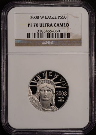2008 W Eagle P$50.  9995 Platinum Statue Of Liberty Proof Ngc Pf70 Ultra Cameo photo
