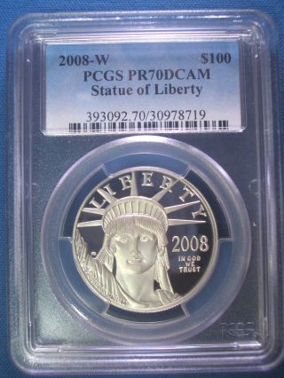 2008 - W $100 Platinum Pcgs Pr70 Dcam Proof Eagle Dollar $4,  250,  Pop Only 208 photo